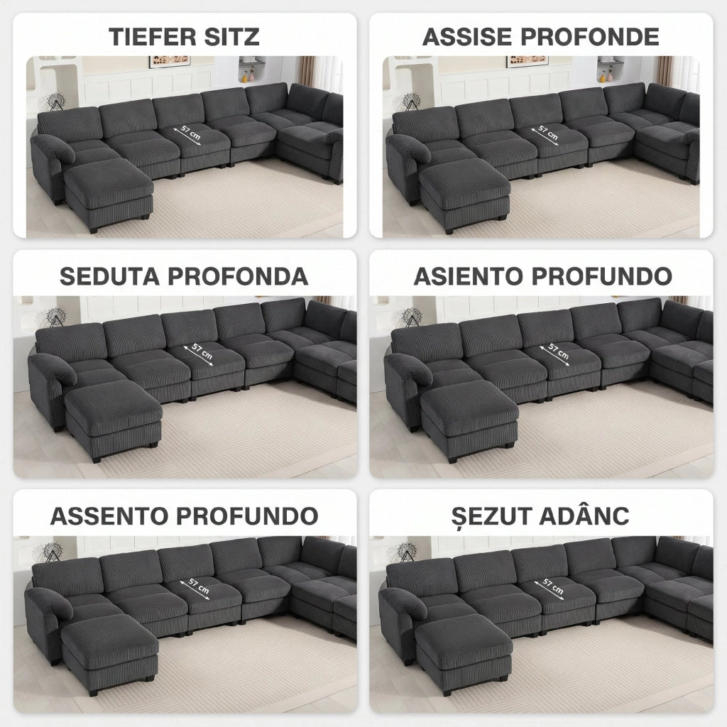 Divano Angolare U-Form ¨C zephmum ¨C Tessuto Grigio Scuro 292x224x85