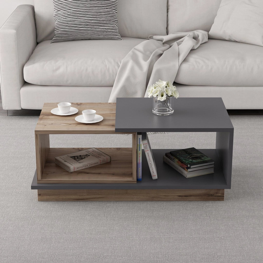 Chiavari, Tavolino da Salotto 2 Vani, 90x45x36h cm Marrone Rovere