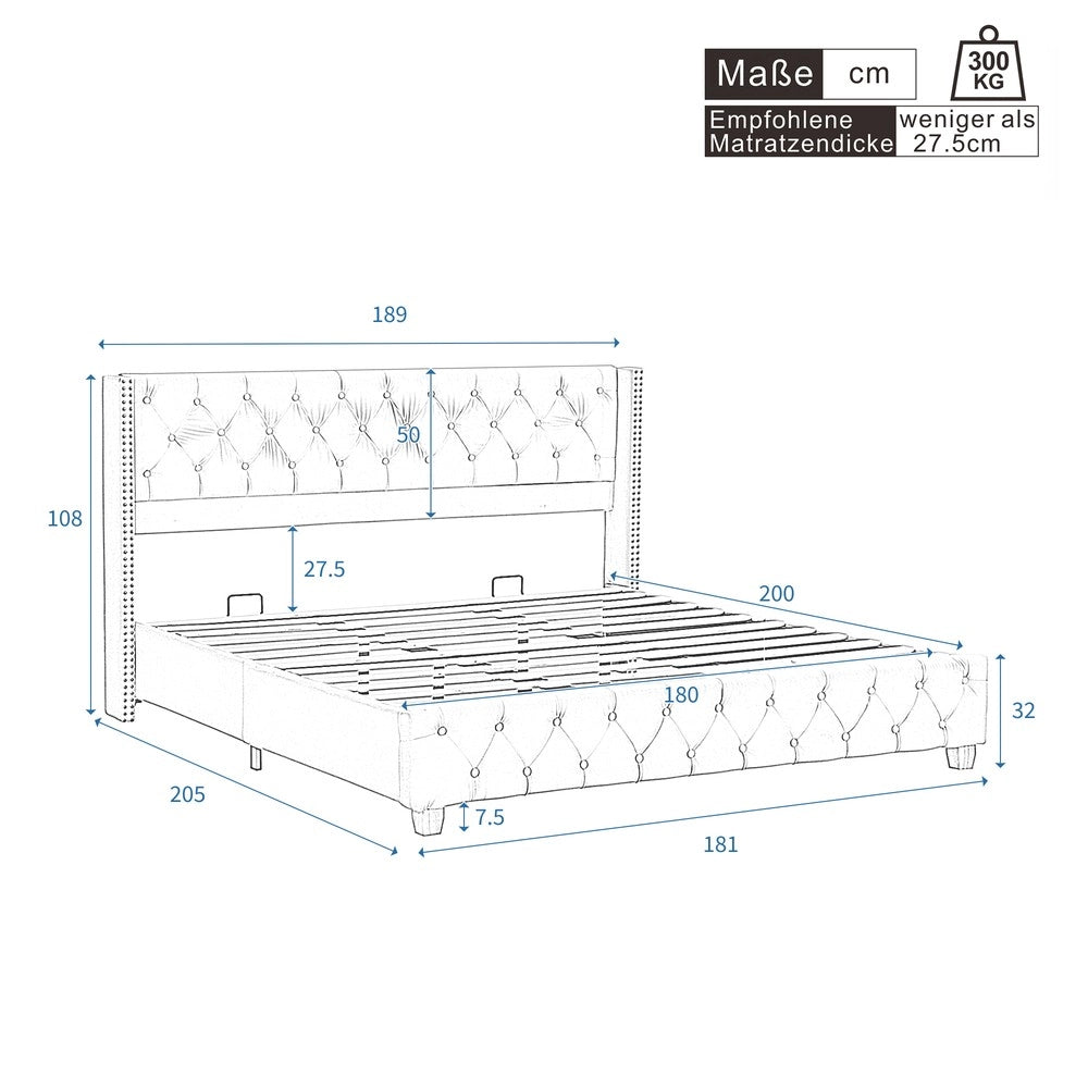 Letto Imbottito 180x200 con Testiera e Rete a Doghe ¨C MINIMAL ¨C Velluto Beige