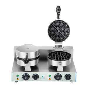 Macchina per waffle tonda doppia professionale Tonda Teflon potenza 2 x 1 300 watt 3614060