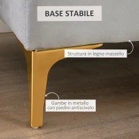 Panca Imbottita Fondoletto in Tessuto Vellutato e Base in Metallo Dorato, 118x45x42cm, Grigio