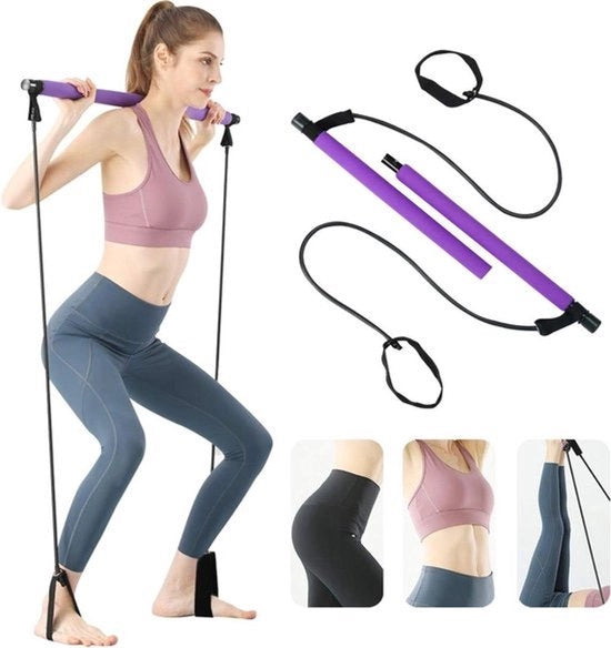 Barra di Pilates portatile con cavo di resistenza e piedino di appoggio - Kit di allenamento completo per il corpo con barra da Pilates per esercizi a casa e in palestra con pesi