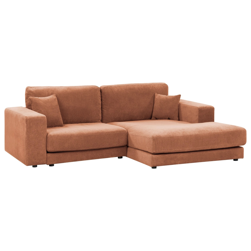 Divano angolare lato sinistro in Tessuto imbottito rosso chiaro con Cuscini 3 posti stile moderno minimalista
