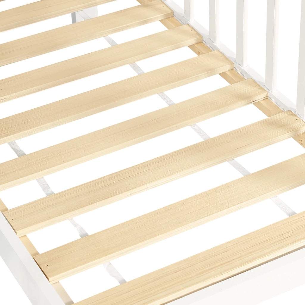 DESMIU Letto a castello 2 posti con scala contenitore, tavolo ribaltabile e barriera, 90 × 200 e 120 × 200 cm, senza materasso