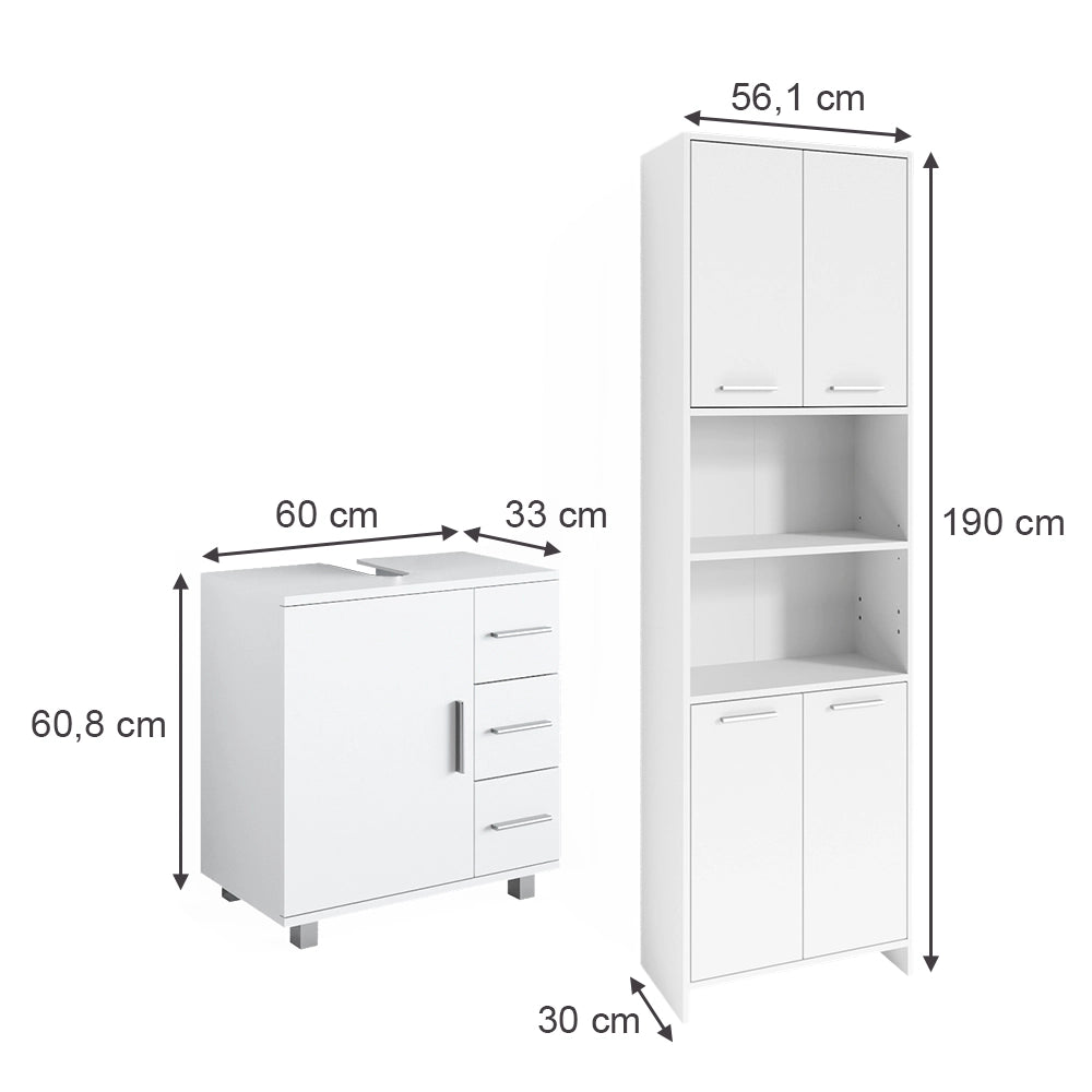 Vicco Set di mobili da bagno Bianco 2 pezzi, con colonna e base lavabo