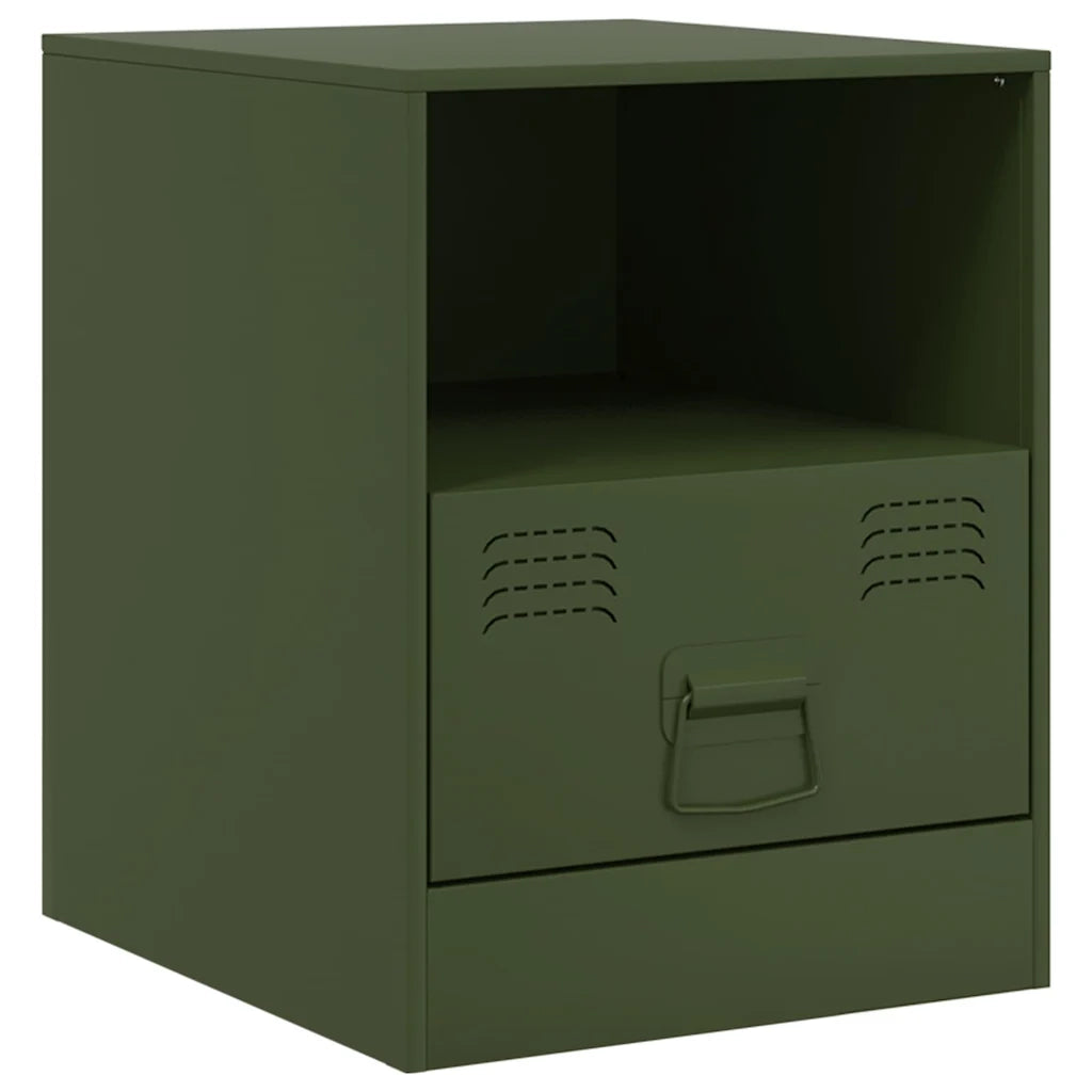 Set di 2 Comodini | Armadio da Notte | Mobiletto da notte Verde Oliva 34,5x39x44 cm in Acciaio