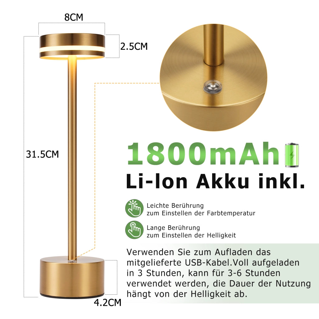 ZMH Lampada da tavolo LED oro set 2 pezzi touch dimmerabile USB C H31.5cm per comodino camera letto