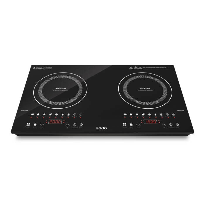 Piano cottura a induzione doppio 3500W con 2 zone, controllo touch e 7 programmi, temperatura 60-300°C per cucina - Sogo
