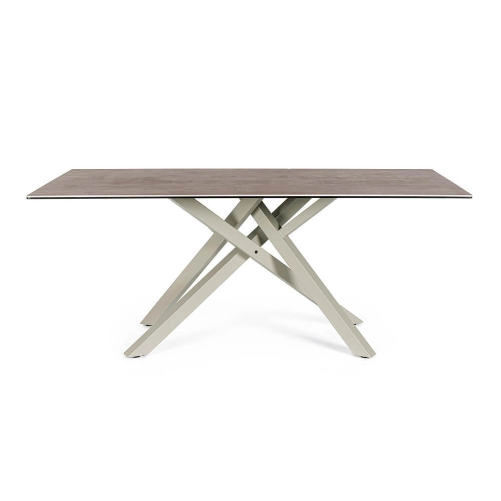 Tavolo da pranzo in ceramica con gambe in acciaio intrecciate - PHOENIX