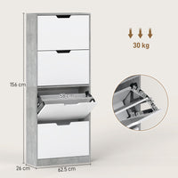 Scarpiera Salvaspazio Moderna 62,5x26x156 cm a 4 Ante per 16 Paia di Scarpe Grigio Cemento