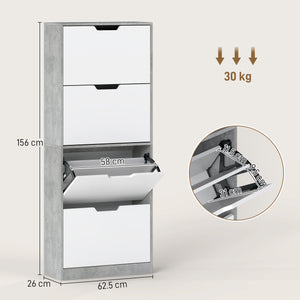 Scarpiera Salvaspazio Moderna 62,5x26x156 cm a 4 Ante per 16 Paia di Scarpe Grigio Cemento