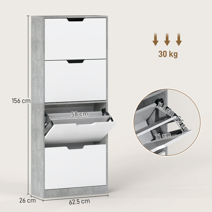 Scarpiera Salvaspazio Moderna 62,5x26x156 cm a 4 Ante per 16 Paia di Scarpe Grigio Cemento