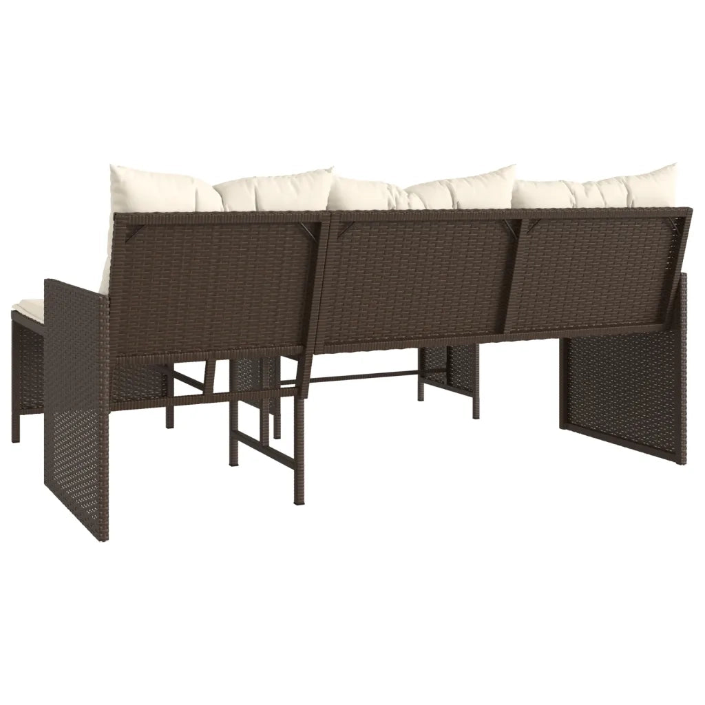 Divano da Giardino con Tavolo e Cuscini a L-Sofa da Giardino-Divano da esterno Marrone Polyrattan 907226