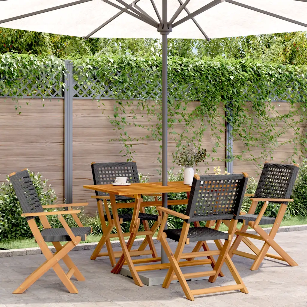 Set da Pranzo per Giardino 5pz Nero Polyrattan e Legno Massello 3281694