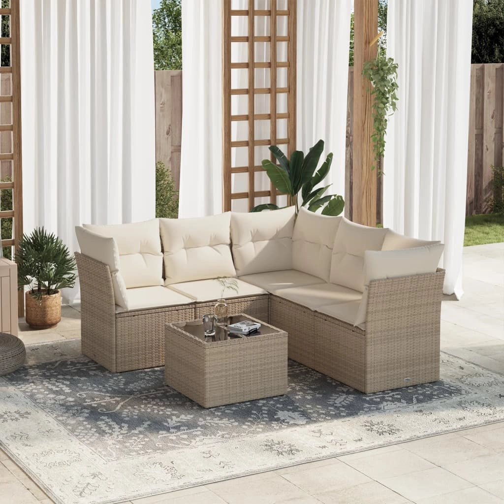 Set Divano da Giardino 6 pz con Cuscini Beige in Polyrattancod mxl 87255