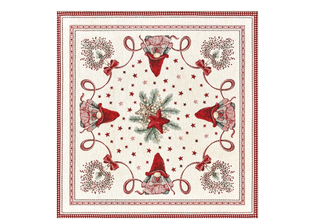 Tovaglia Centrotavola Centrino Tavolo Fantasie Natalizie Cinigliato Piazzato Made Italy - 90x90 - Elfo Stella