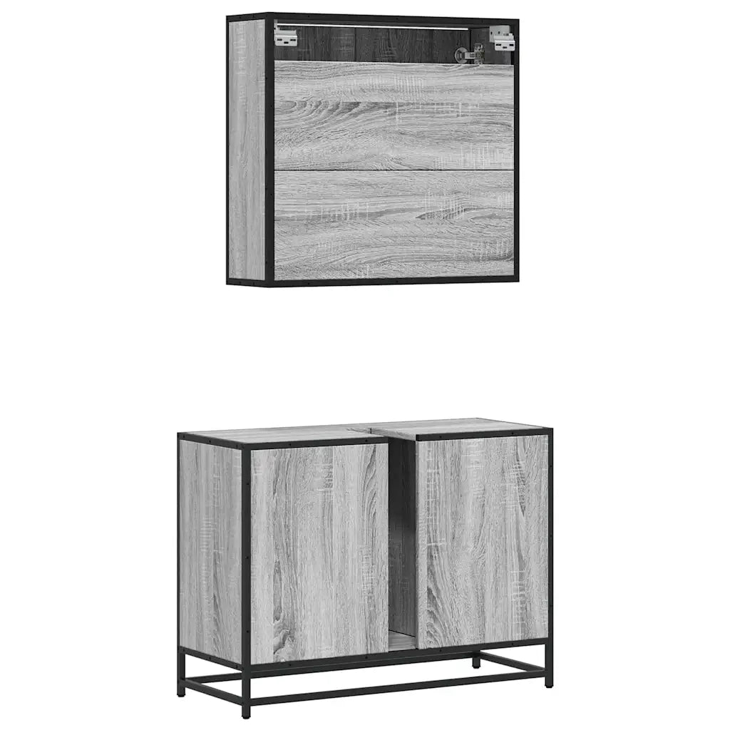 Set Mobili da Bagno | Armadio da bagno 2 pz Grigio Sonoma in Legno Multistrato