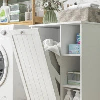 Mobile Bagno Portabiancheria con Cesto Rimovibile e Ripiani Regolabili, 60x38x86 cm, Bianco