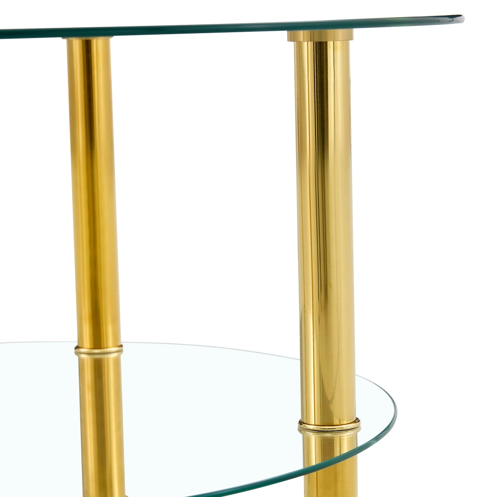 Tavolino da caffè a 2 livelli in vetro trasparente oro Ø70 cm