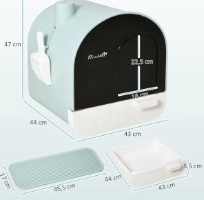 Toilette chiusa per gatti 43x44x47 cm in plastica verde con coperchio