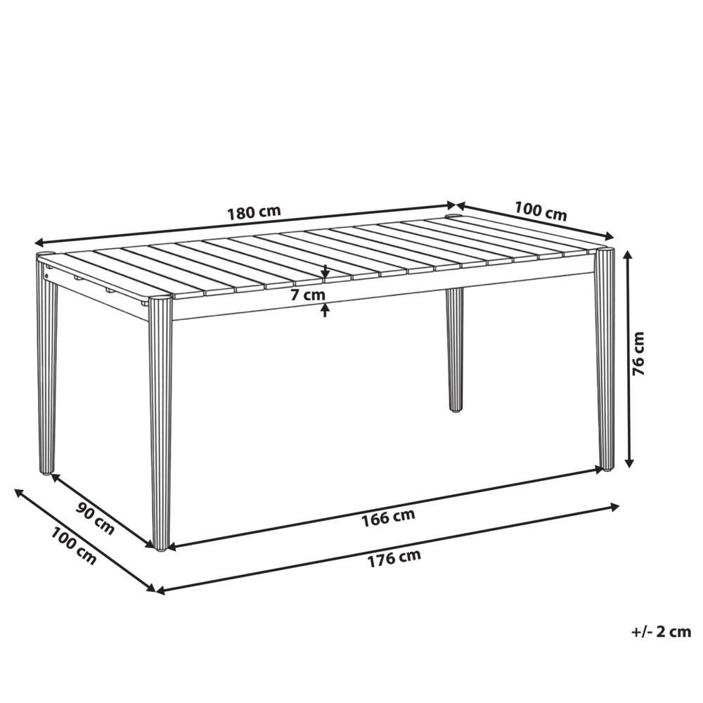 Tavolo da Giardino Rettangolare in Legno di Acacia Chiaro 180 x 100 cm per 6 Persone Stile Rustico