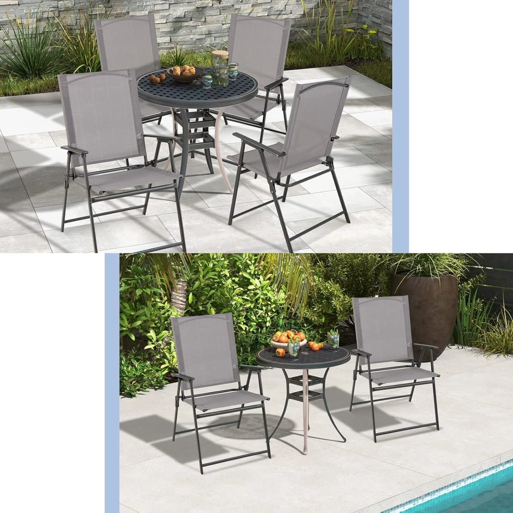 Set di 2/4 Sedie Pieghevoli da Giardino in Textilene, Sedie da Esterno con Schienale Alto, Poltrona Portatile per Giardino Campeggio Patio, Portata 150 kg (4, Grigio, 62 x 58 x 96 cm)