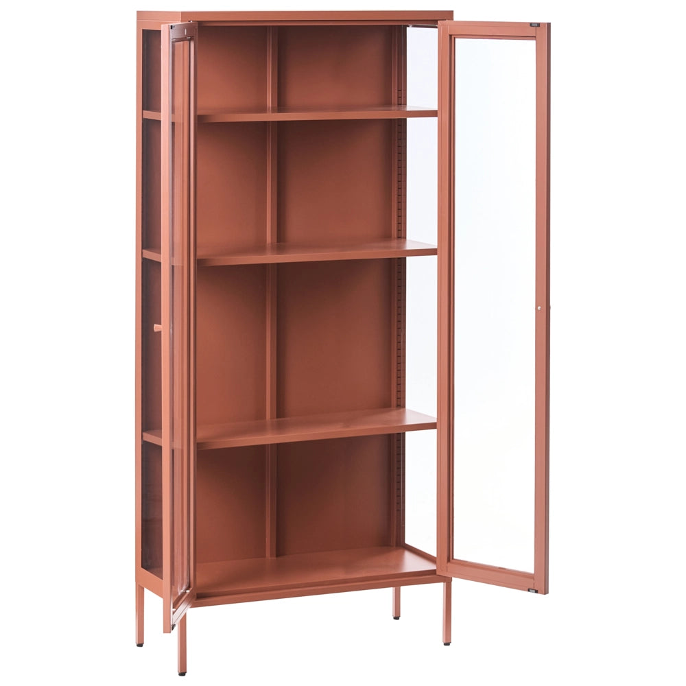 Credenza in acciaio con 2 ante ed elementi in vetro metallo dorato stile contemporaneo industriale sala da pranzo soggiorno
