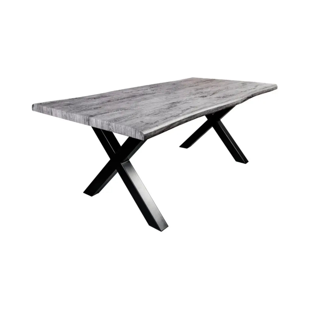 Tavolo da pranzo RIVET 160 cm in legno grigio e metallo nero