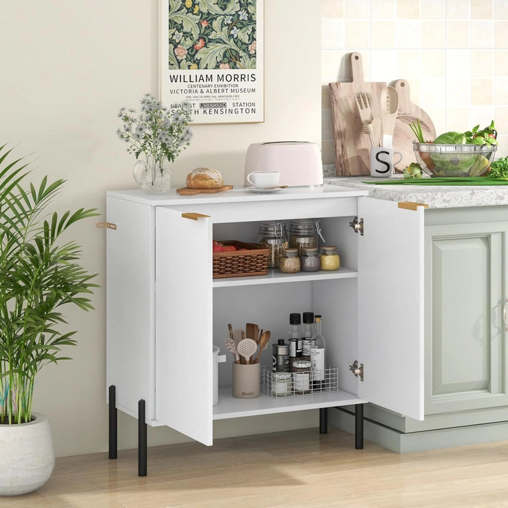 Credenza Cucina con Cerniere Regolabili, Kit Antiribaltamento e Gambe in Metallo, Mobile Cucina Dispensa Moderno con Ante, per Soggiorno, Sala da Pranzo, 70 x 37 x 78 cm, Bianco