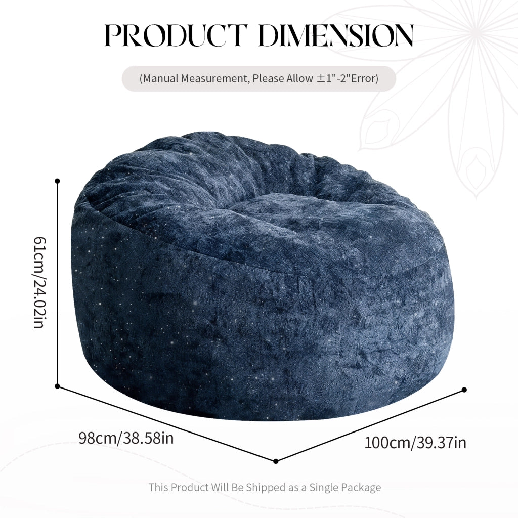 Fauteuil pouf ergonomico con schienale alto curvo e seduta profonda per relax e lettura in flanella blu da interno