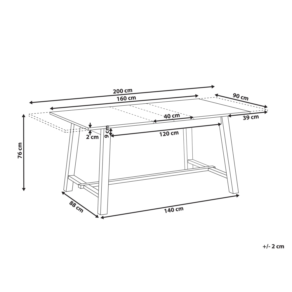 Tavolo da cucina allungabile per sala da pranzo Piano impiallacciato rettangolare Finitura naturale Gambe in legno massiccio 160/200 x 90 cm Legno di frassino chiaro