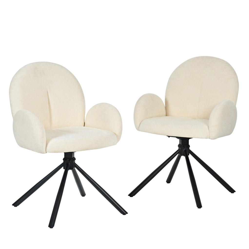 Set di 2 sedie girevoli in ciniglia crema con braccioli