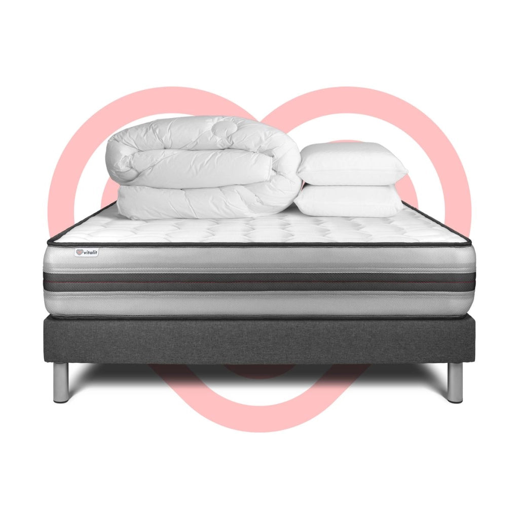 Pacchetto letto completo - Materasso 180x200cm + Box spring con doghe (in kit) + 2 cuscini + Piumino - Vitalpower Recover