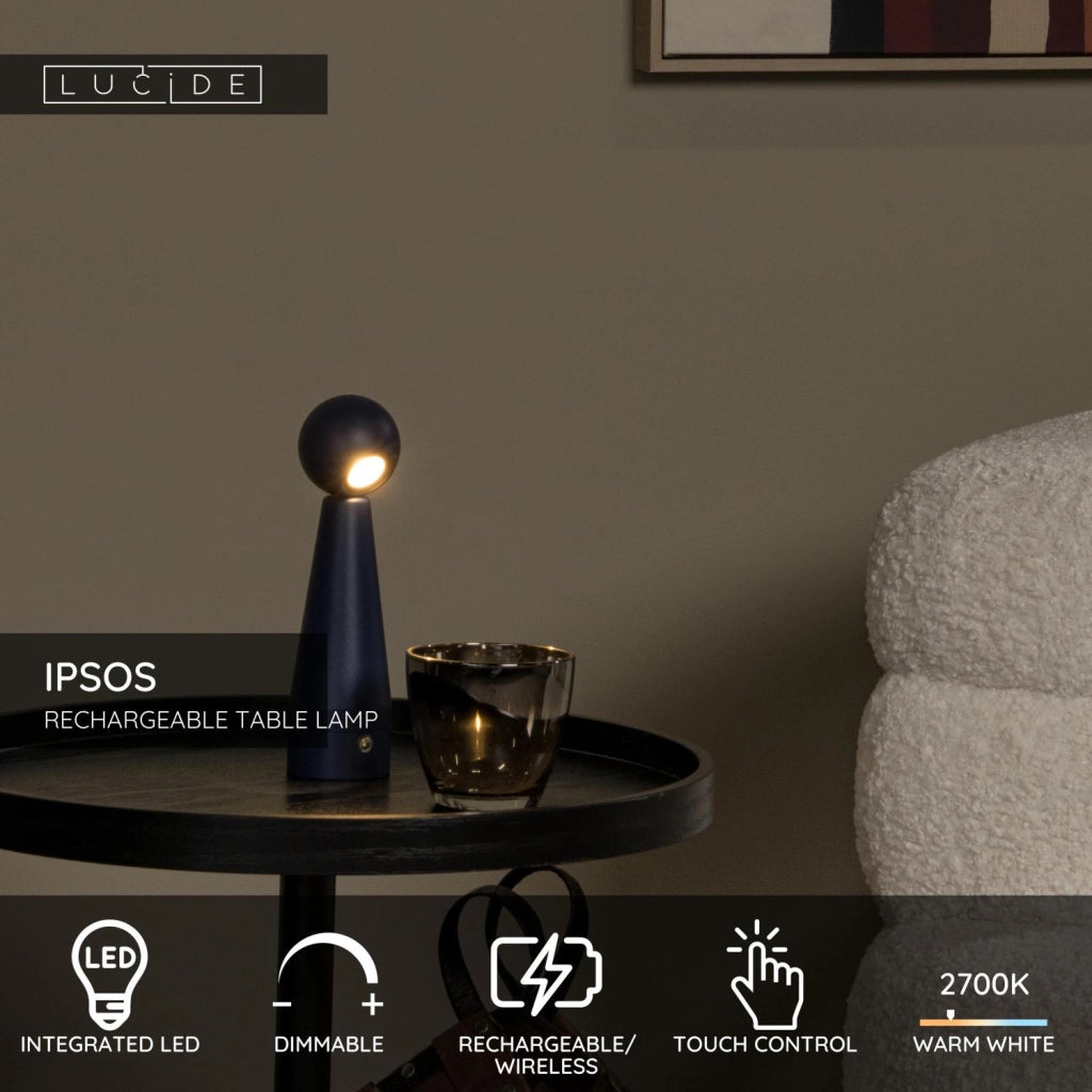 Lampada da tavolo LED 3000K senza fili IPSOS Lucide blu