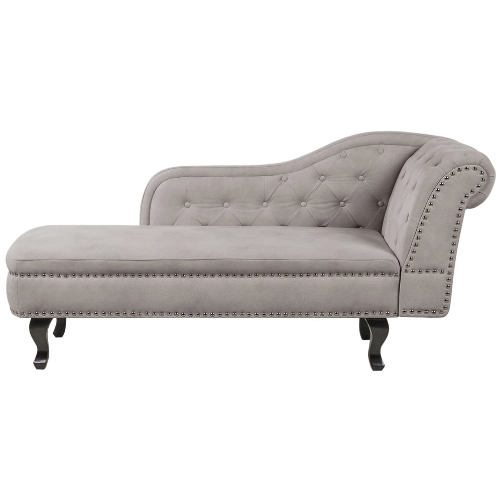 Chaise longue in velluto tortora versione destra Con Bottoni stile retrò