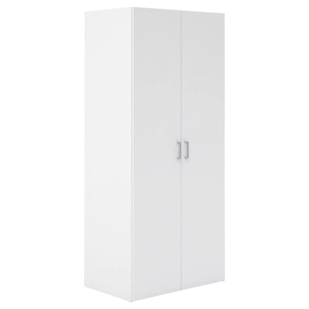 Armadio Multiuso Con 2 Ante Armadietto Battente Design Moderno Salvaspazio Vano Con Barra Appendiabiti E Ripiani Camera Da Letto Ingresso Lavanderia 77.6 x 49.52 x 175.4 Cm Bianco