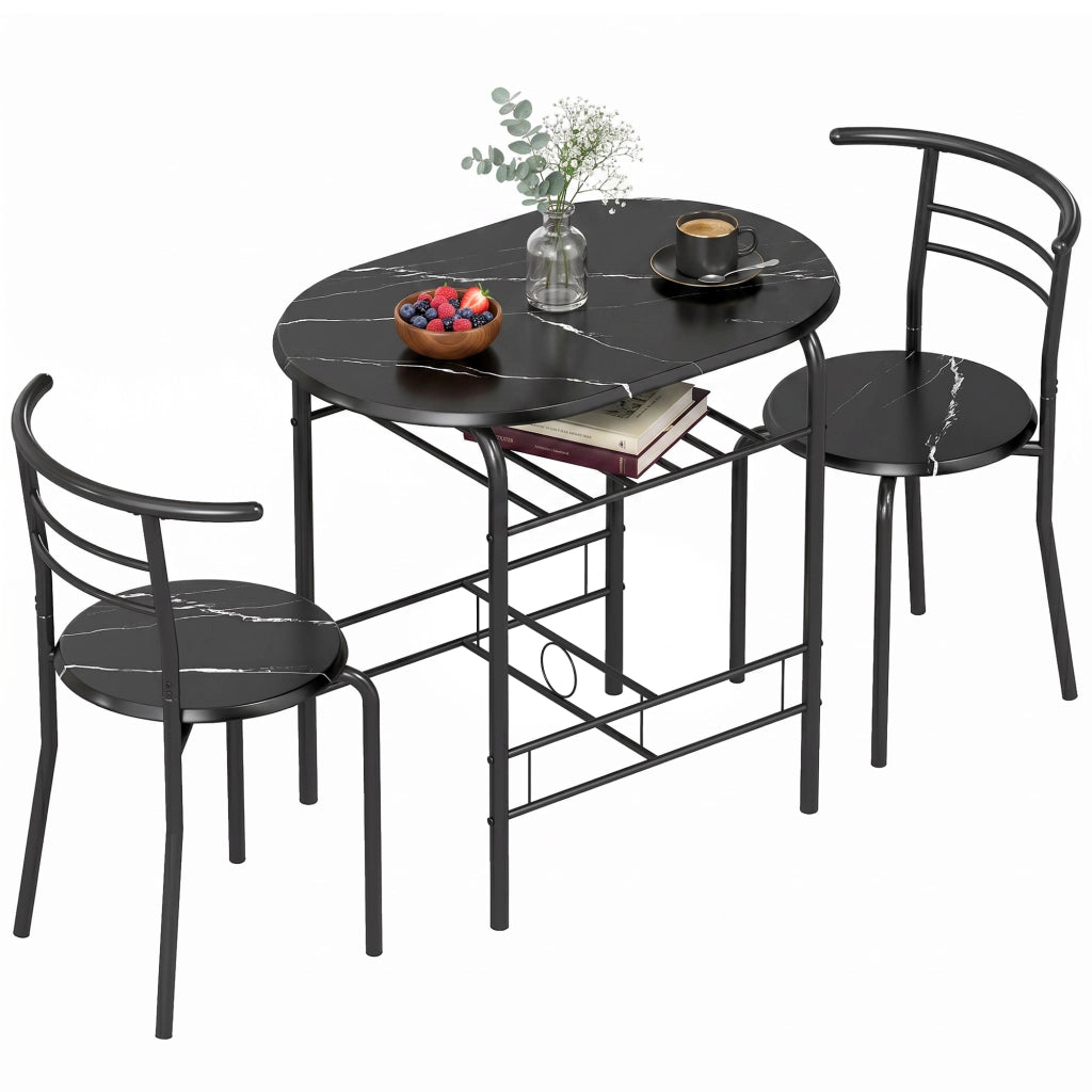 Set tavolo da pranzo e sedie ¨C Minimal ¨C nero, effetto marmo