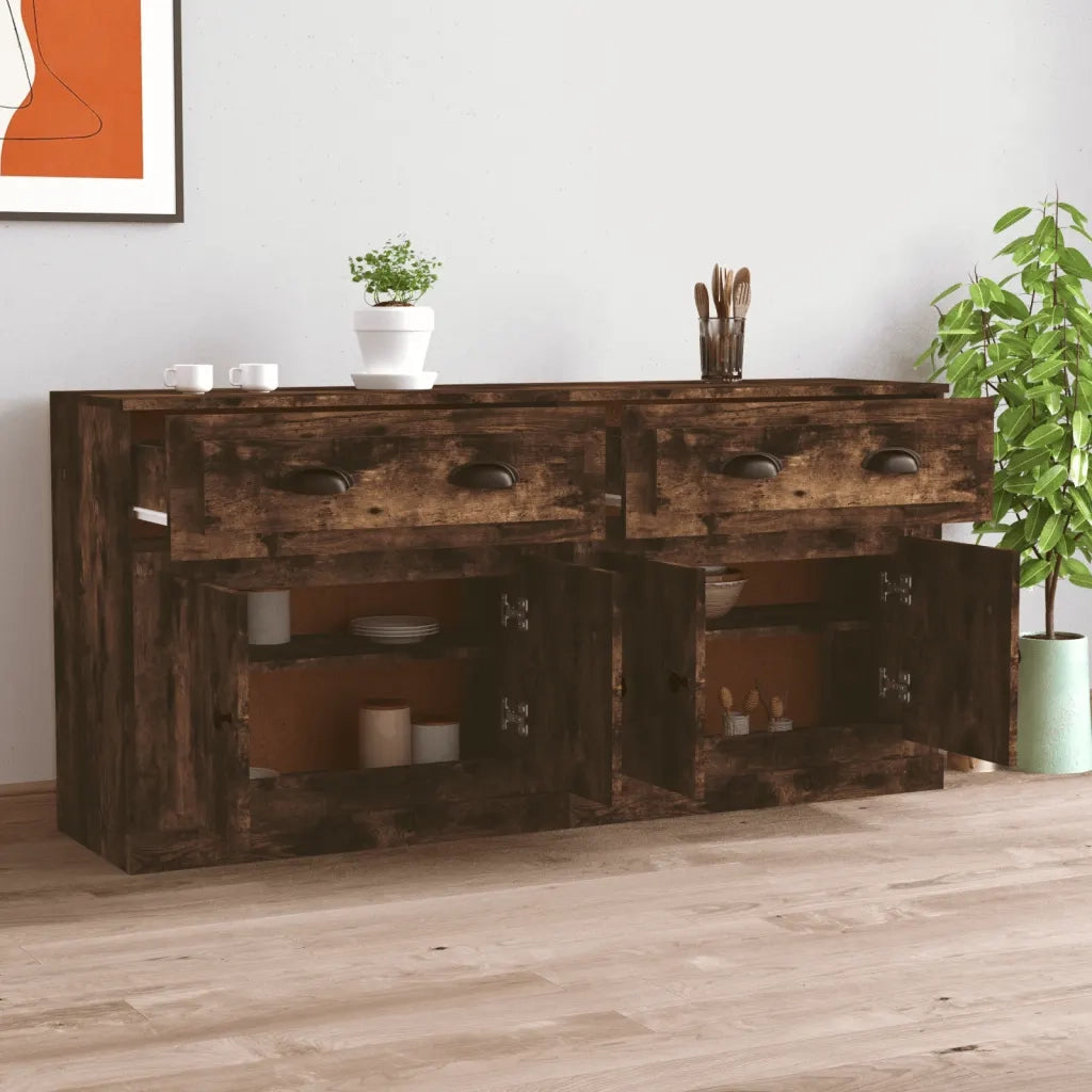 Credenze 2 pz Rovere Fumo in Legno Multistrato 3185268