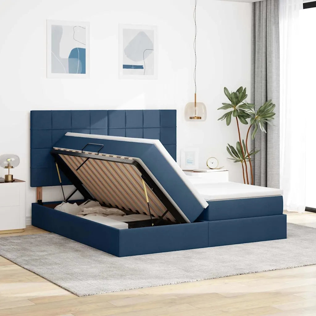 Letto con Contenitore Blu 200 x 200 cm Pelle Sintetica