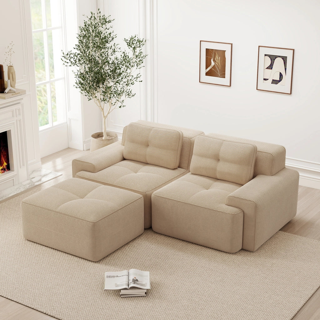 Divano modulare a pavimento - con seduta profonda e base antiscivolo - in velluto a coste beige