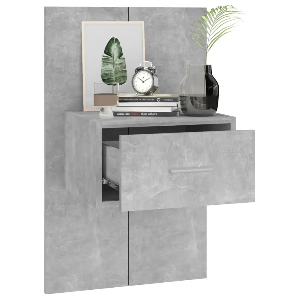 Set di 2 Comodini | Armadio da Notte | Mobiletto da notte a Muro Grigio Cemento