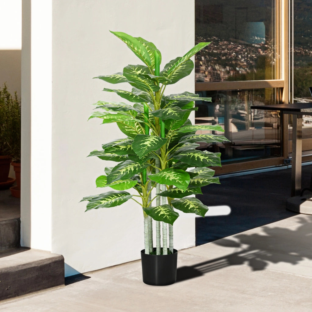 Pianta Artificiale Decorativa Alta 120 cm con Vaso Nero per Interni ed Esterni