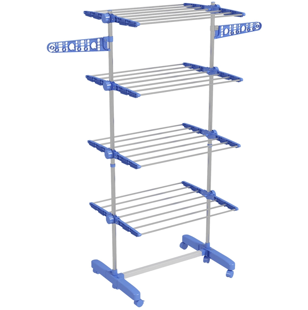 Stendibiancheria pieghevole con ruote in acciaio inox blu