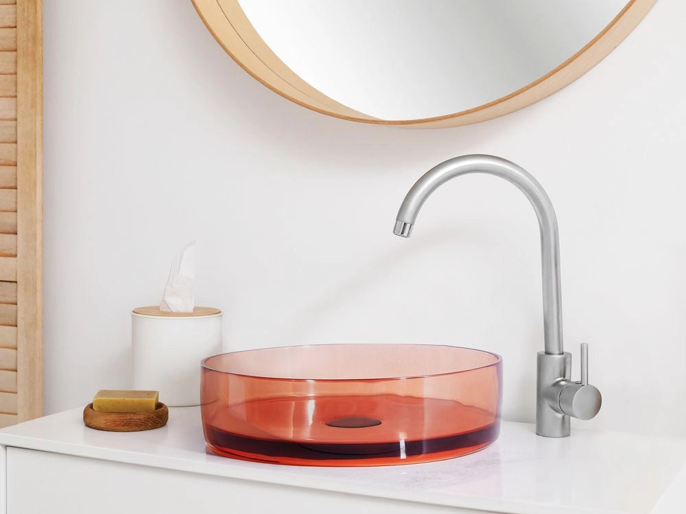 Lavandino da appoggio Rosso Superficie solida 360 mm Lavandino da bagno rotondo semitrasparente