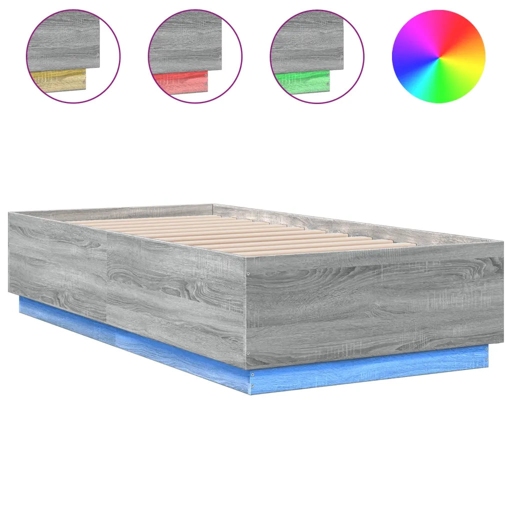 Giroletto Luci LED-Struttura Letto con LED Grigio Sonoma 75x190 cm in Legno Multistrato 920423