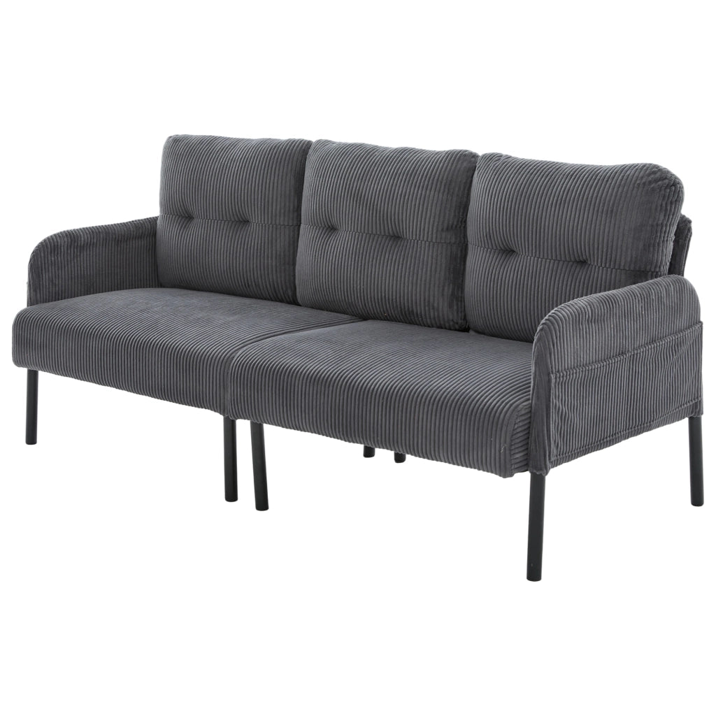 Divano a 3 posti in tessuto corduroy grigio con seduta ampia, schienale ergonomico e tasca laterale