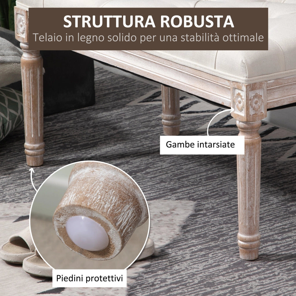 Panca imbottita fondo letto ¨C Xylo ¨C tessuto effetto lino beige, gambe legno, 80x40x41cm