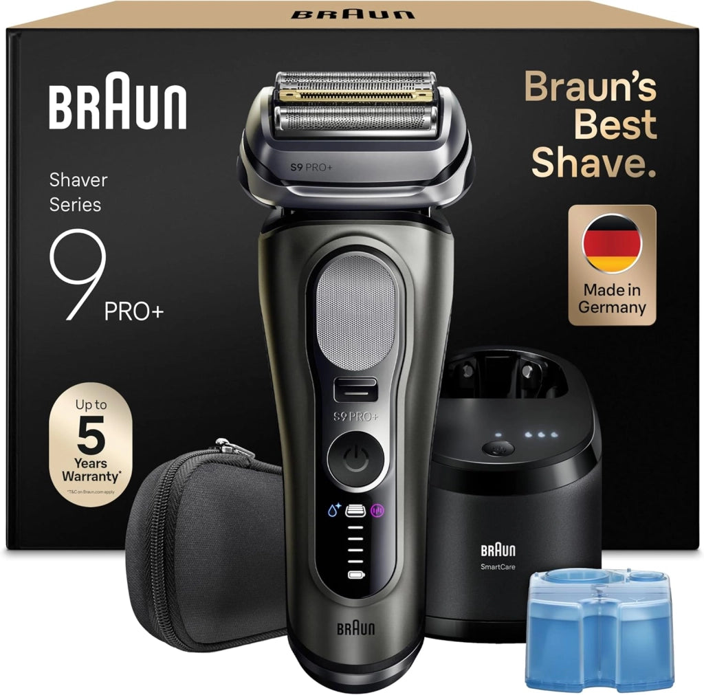Braun Series 9 PRO+, Rasoio Elettrico, Regolabarba Uomo, Rifinitore di precisione, Custodia Viaggio, Lame Flessibili, SmartCare, Impermeabile, Batteria Litio Ion, Idea Regalo, Serie 9567cc Argento