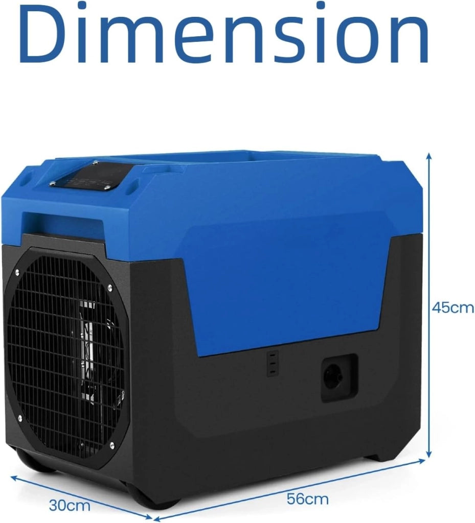 Deumidificatore Commerciale 60 L/Giorno, Deumidificatore Industriale con Ruote, Display LED, Timer 24H, Sbrinamento & Memoria Automatico, Tubo di Scarico, Adatto fino a 167 ㎡ (Blu)