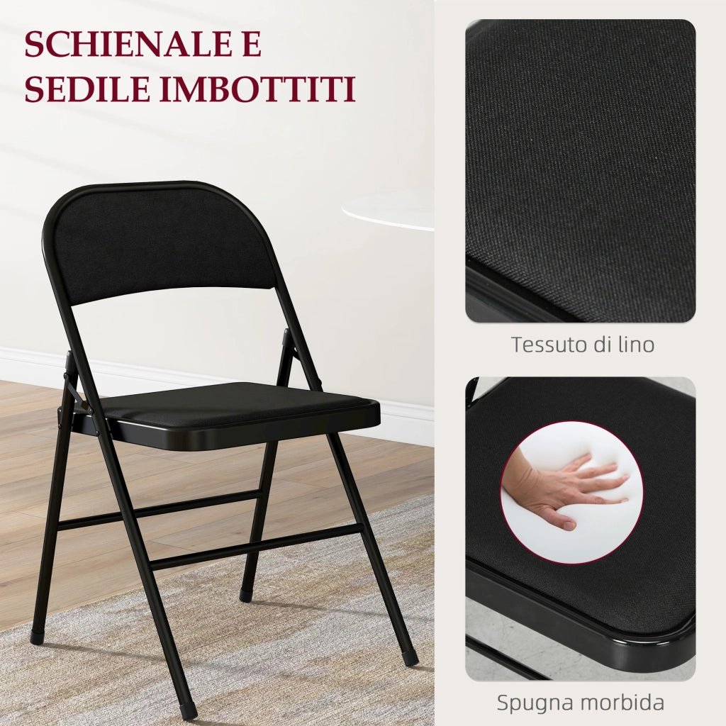 Set di 4 Sedie Pieghevoli con Seduta Imbottita ¨C Zephmum ¨C Nero in Poliestere e Acciaio